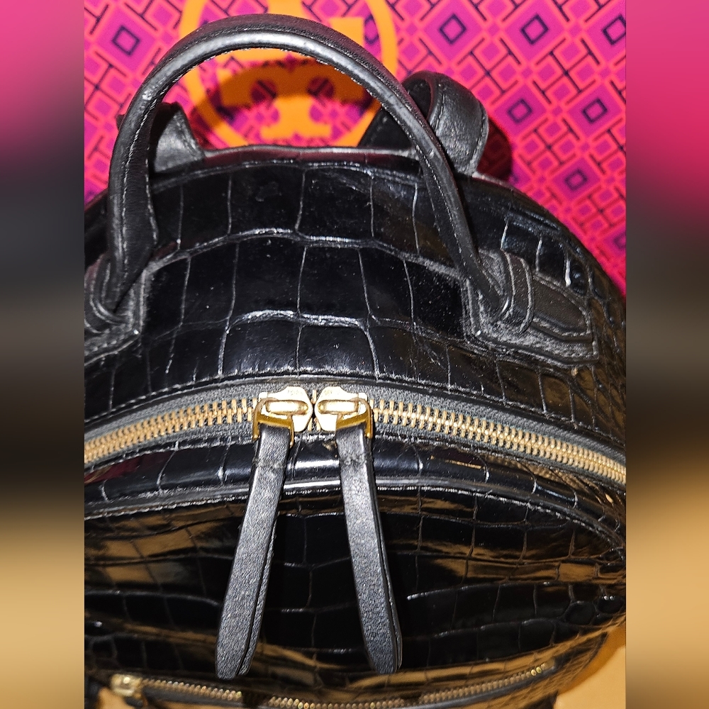 Tory Burch Black Croc-Embossed Backpack - Picture 5 of 9